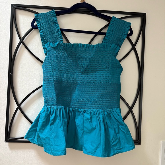 INC International Concepts Blue Flutter Sleeve Smocked Peplum Tank Top - Picture 1 of 5